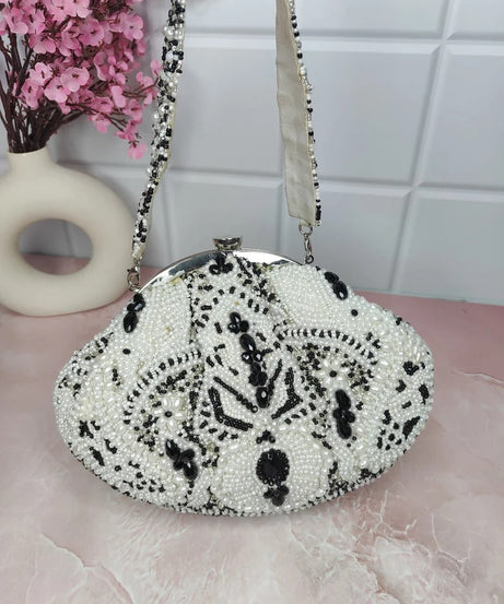 White Designer Pearls Clutch Bag