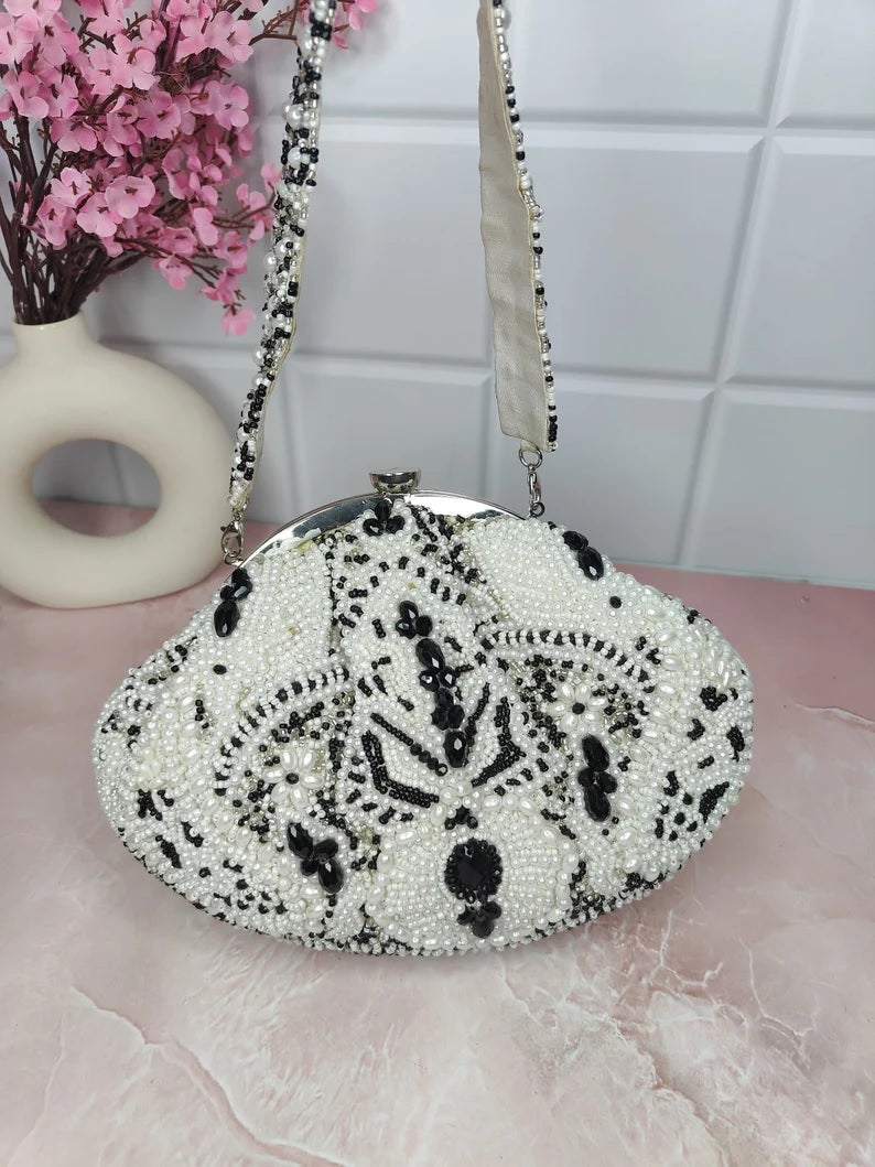 White Designer Pearls Clutch Bag
