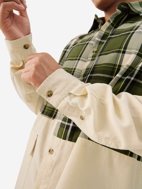 Plaid Green, Cream Men Relaxed Shirts