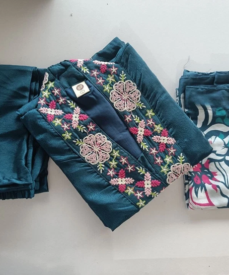 Chinon & Embroidery Work Kurti Bottom With Dupatta Set 12-BS