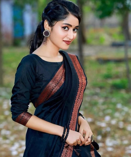 Black Designer Ethnic Wedding Banarasi Soft Silk Saree & Blouse