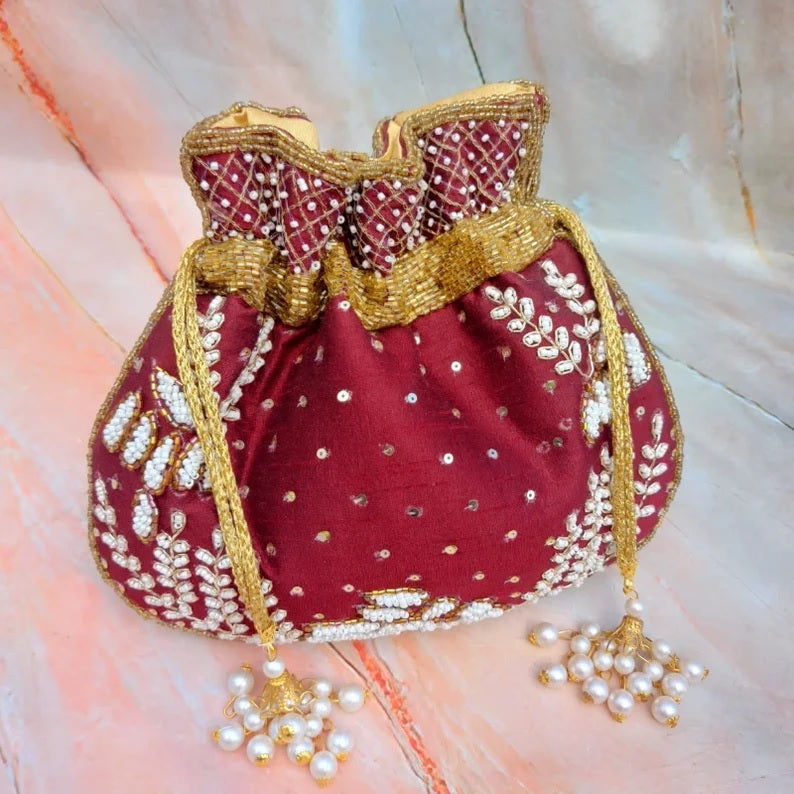 Women's Embroidered Clutch Purse Potli Bag