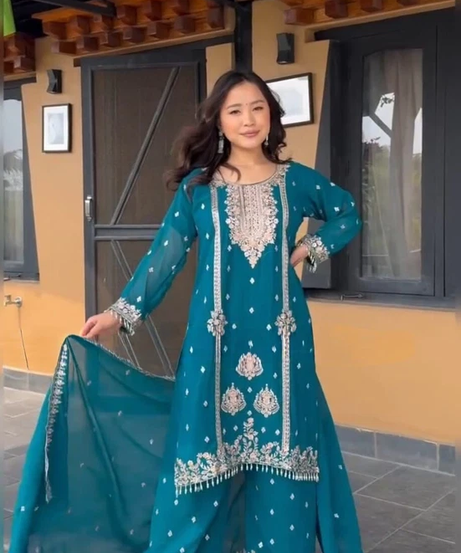 Beautiful Classic Heavy Pure Chinon  Kurti Bottom & Dupatta Set 12-DC