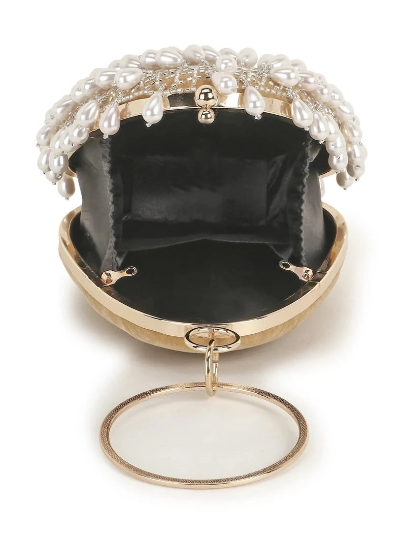 Dangle Velvet Pearl Embellished Clutch