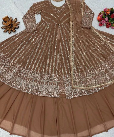 Style Faux Georgette Top Lehenga & Dupatta Set