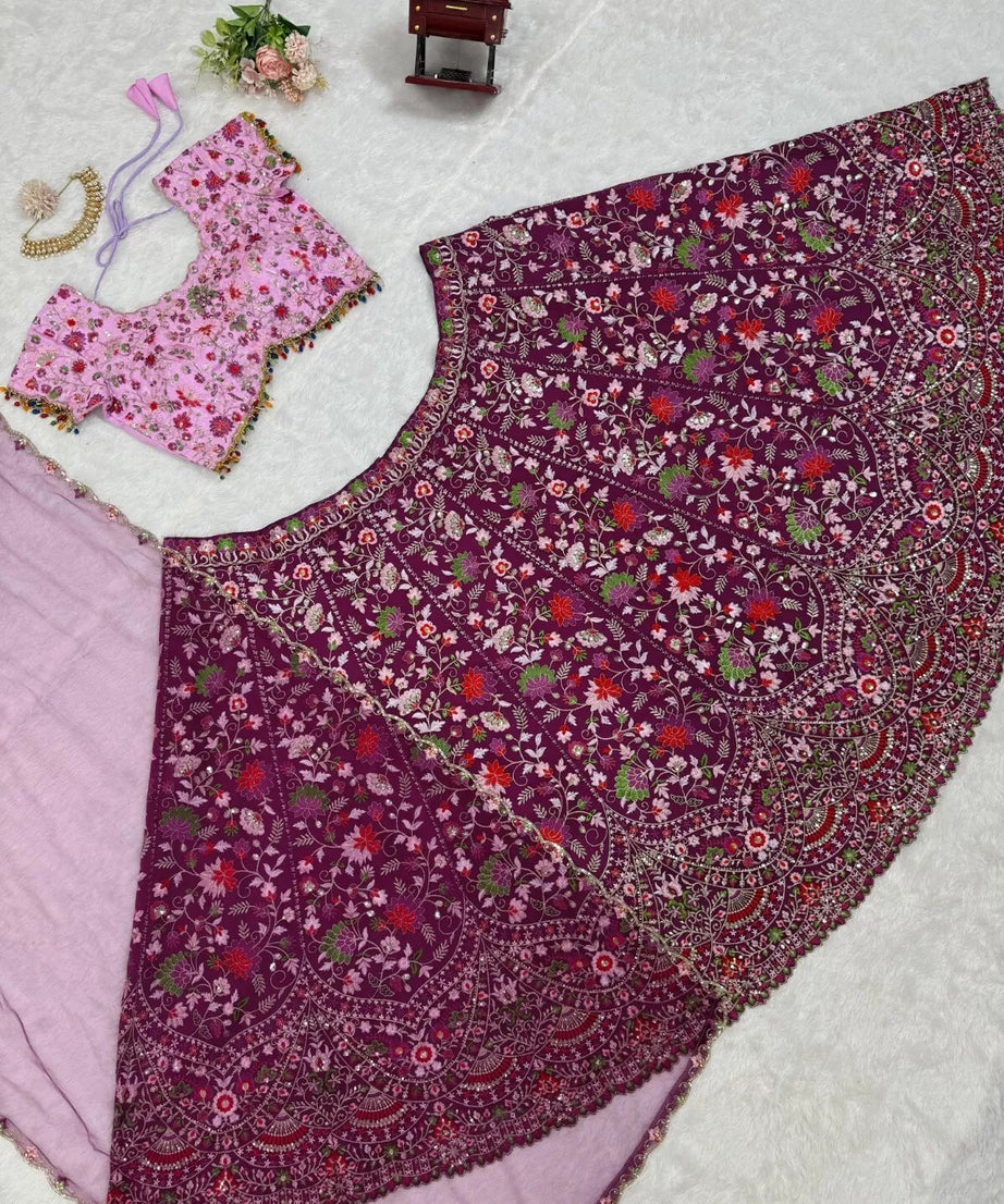 Georgette With Thread Sequence Work Lehenga Blouse & Dupatta