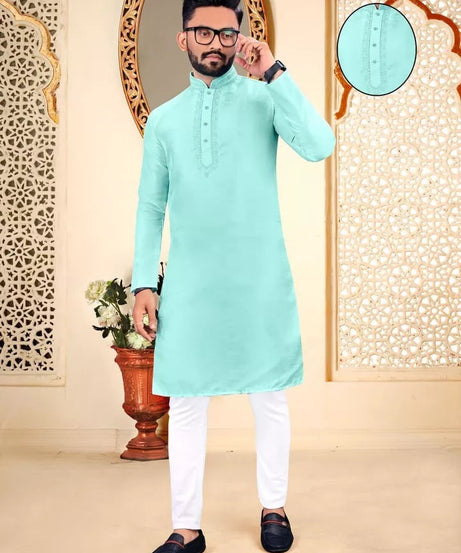 Party Wedding Wear Full Stitched Malbari Fabric Kurta Pajama Set For Men's&nbsp;