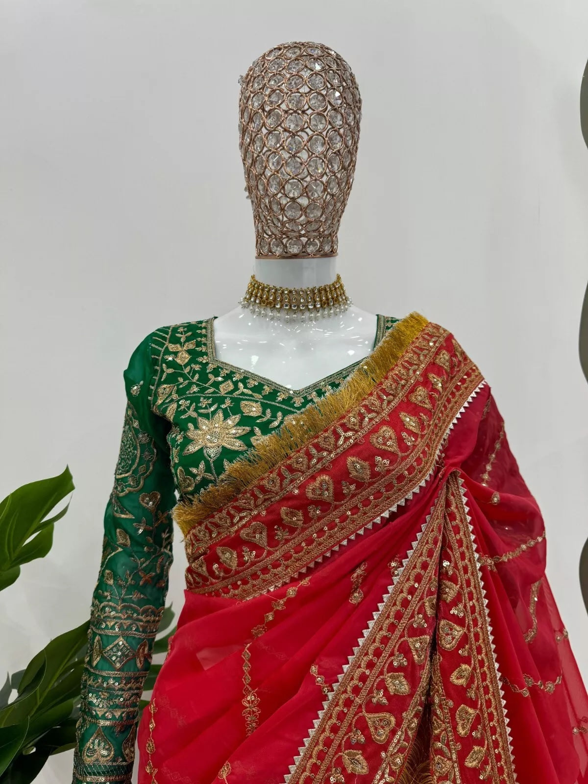 Red Organza Silk With  Sequence Work Sari Blouse