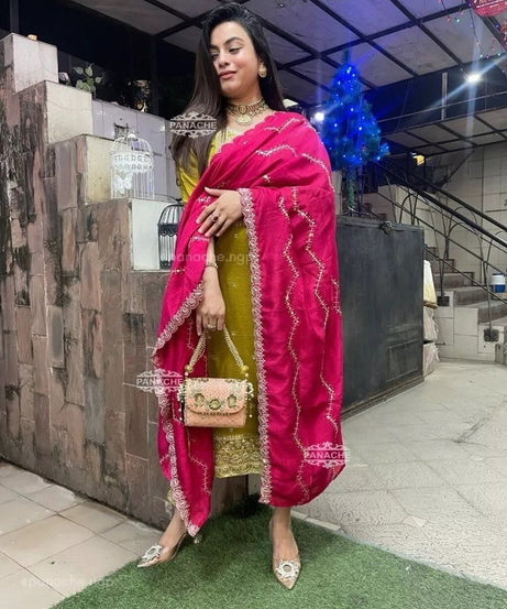 Function Beautiful Full Stitched Heavy Pure Chinon Kurti Bottom Dupatta