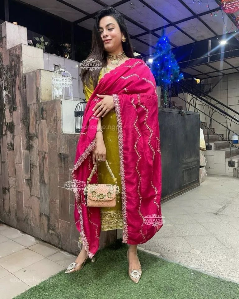 Function Beautiful Full Stitched Heavy Pure Chinon Kurti Bottom Dupatta