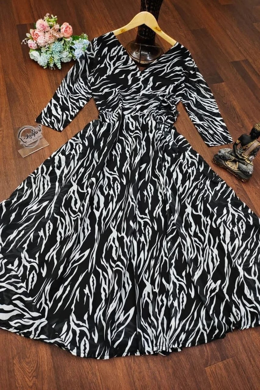 Classic Beautiful Party Wear, Beach Wear Leheriya Printed Long Top Dress