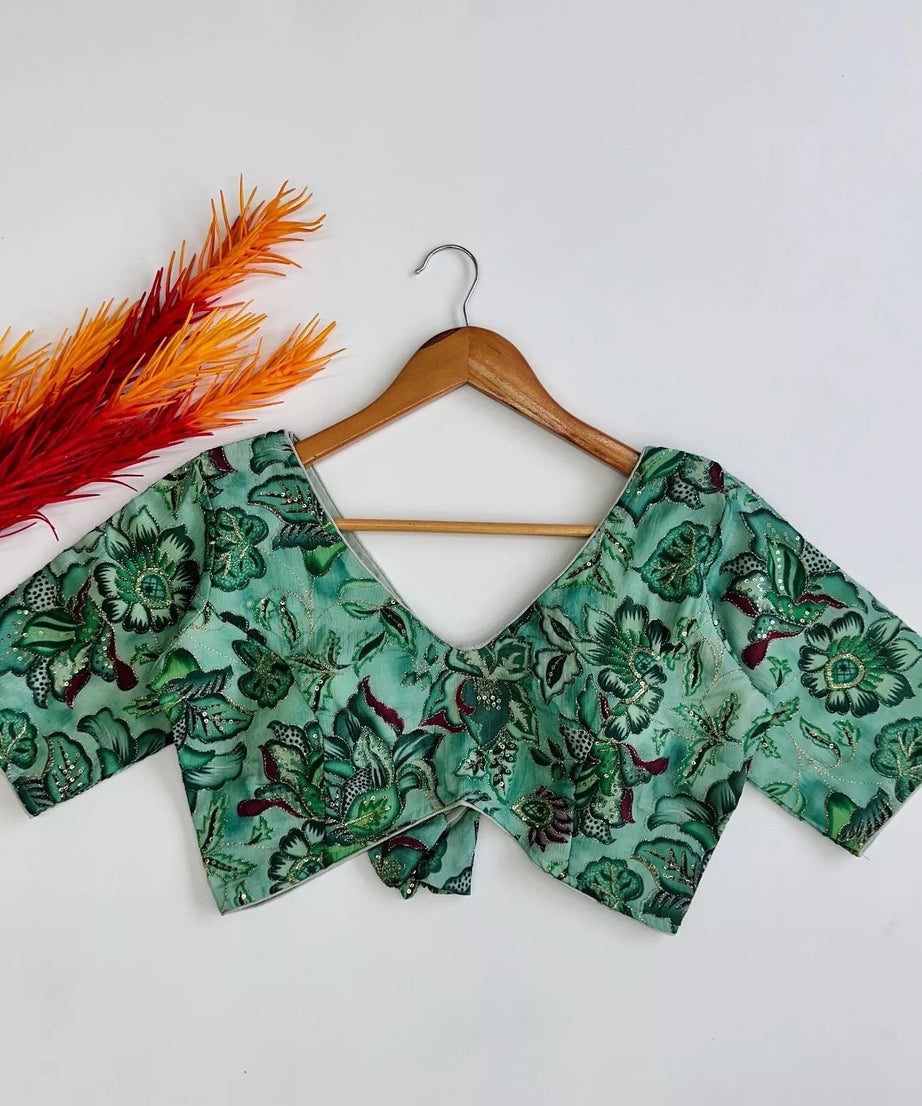 Wedding Full Stitched Tofu Silk Blouse & Choli