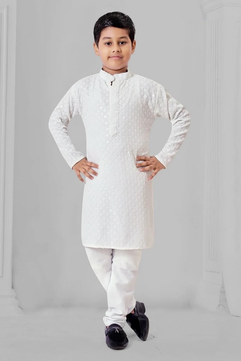 Chikankari kids Wear Kurta Pajama Set For Kid's Boys