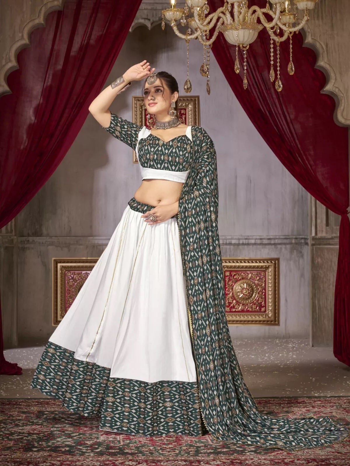 Traditional Cotton & Ikkat Print Lehenga Blouse Dupatta