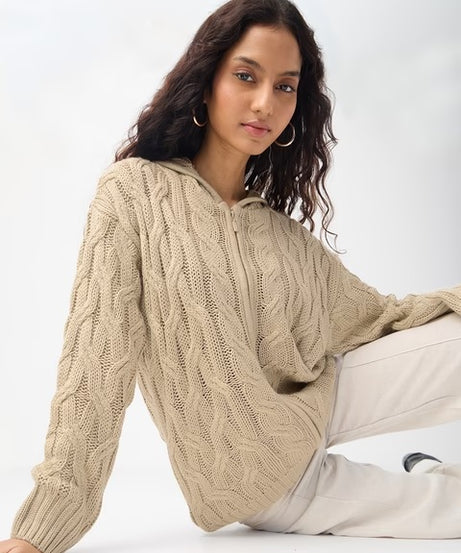 Beige Biscuit Women Oversized Sweaters