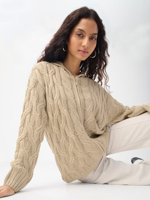 Beige Biscuit Women Oversized Sweaters