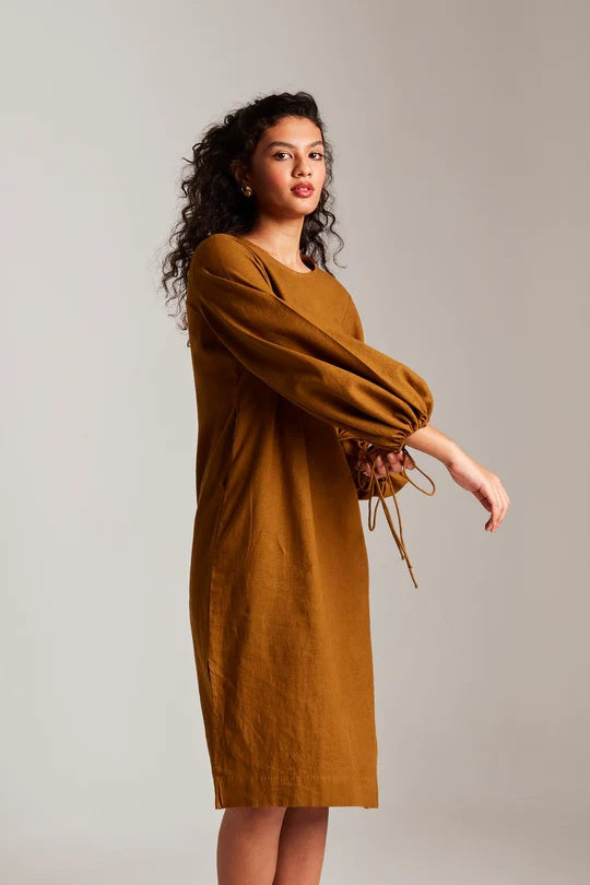 Co-Linen Balloon Sleeves Dress