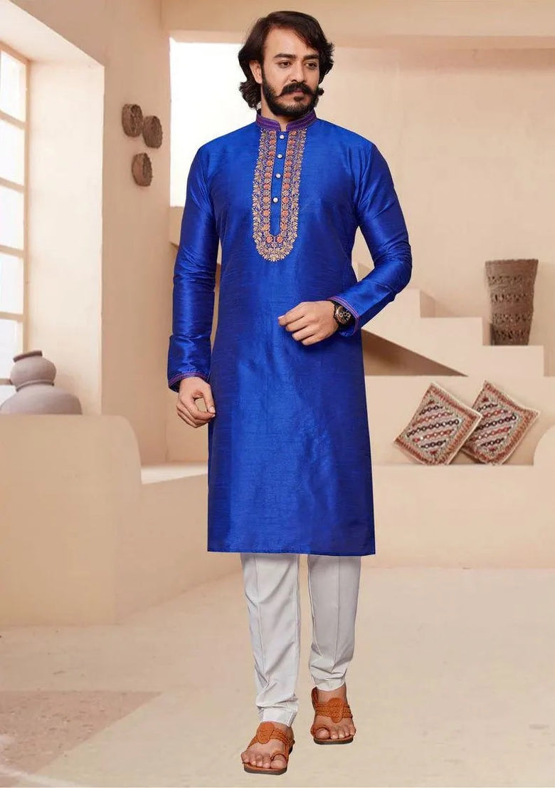 Silk With Embroidery Work Men's Kurta Pajama Set