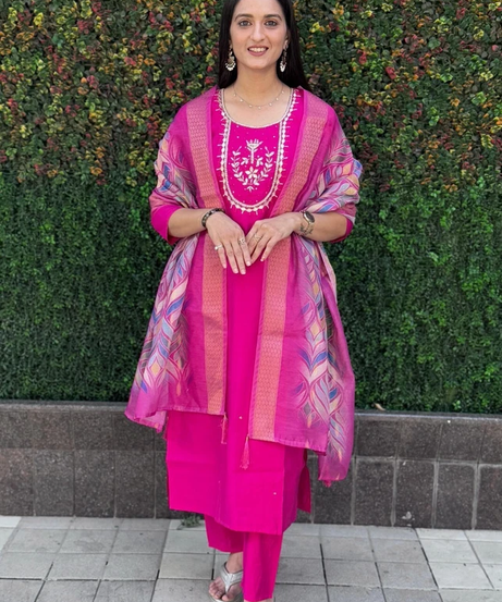 Beautiful Premium Roman Silk Designer Full Stitched Top Pant & Dupatta Set 12-KR