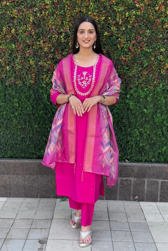 Beautiful Premium Roman Silk Designer Full Stitched Top Pant & Dupatta Set 12-KR