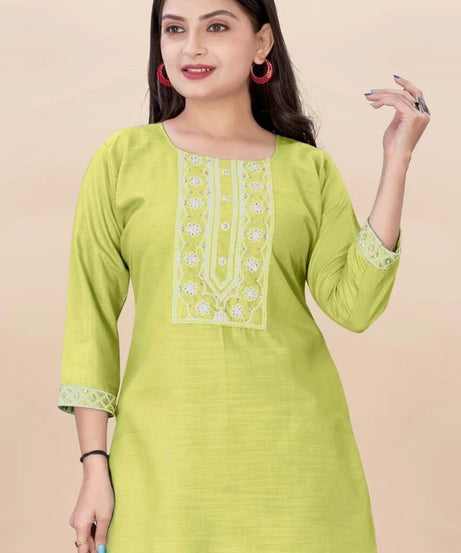 Stylish Rayon Kurti, With Embroidery Sequens Work Short Top Kurti