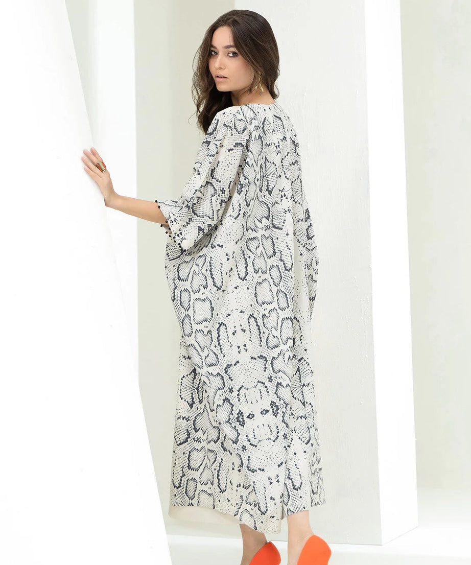Soft Satin Silk  Beach Wear  Printed Women's Long Kaftan