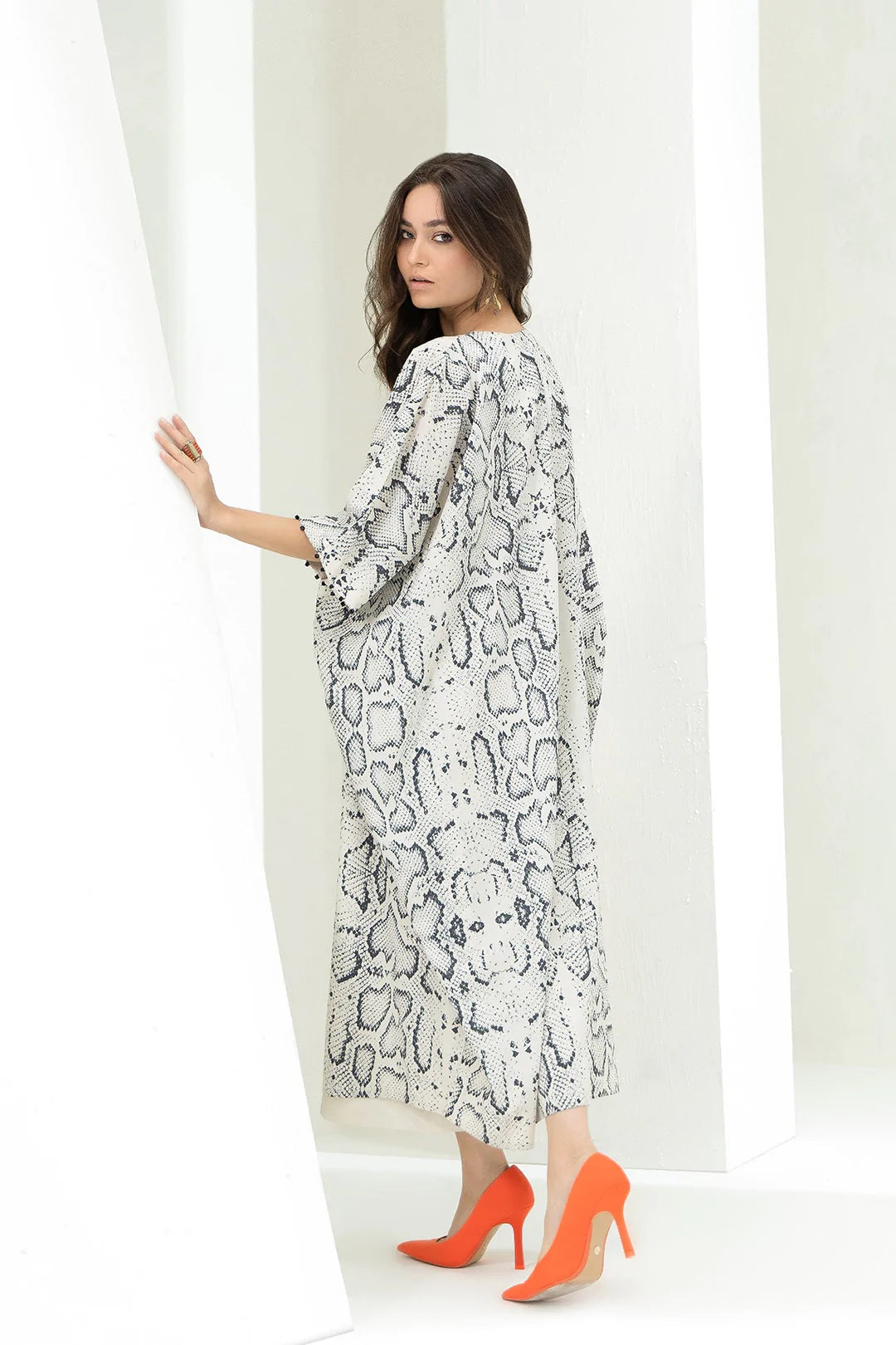 Soft Satin Silk  Beach Wear  Printed Women's Long Kaftan