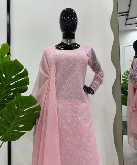 Full Stitched Faux Georgette Top Chudidar With Dupatta