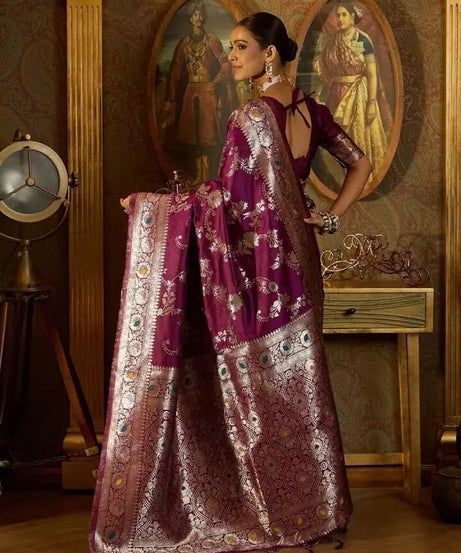 Banarasi Soft Silk Saree & Blouse,Party Wedding Wear Sari & Blouse