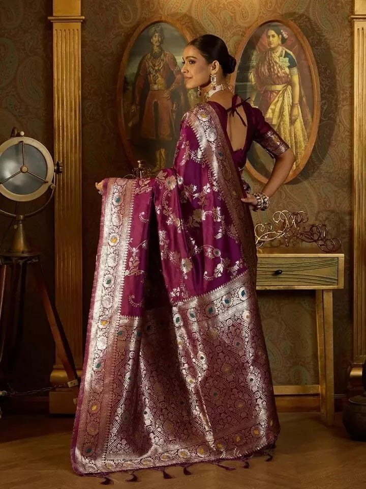 Banarasi Soft Silk Saree & Blouse,Party Wedding Wear Sari & Blouse
