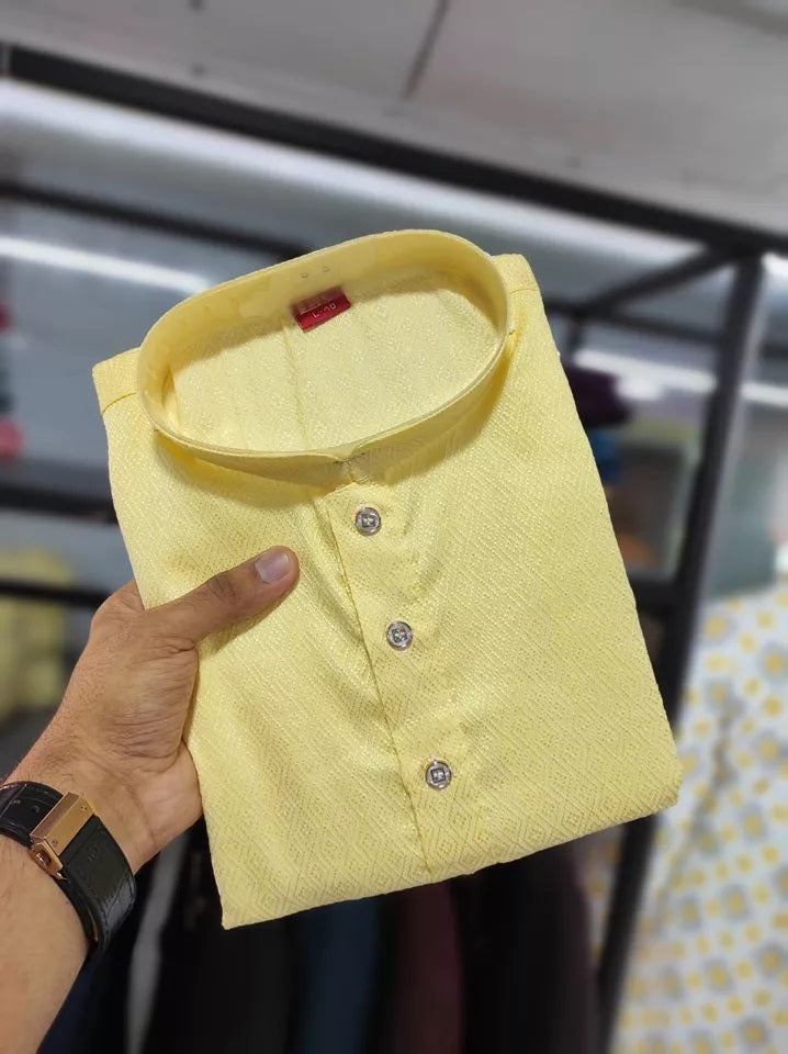 Traditional Wedding Wear Soft Jacquard Silk Stitched Kurta Pajama For Men's