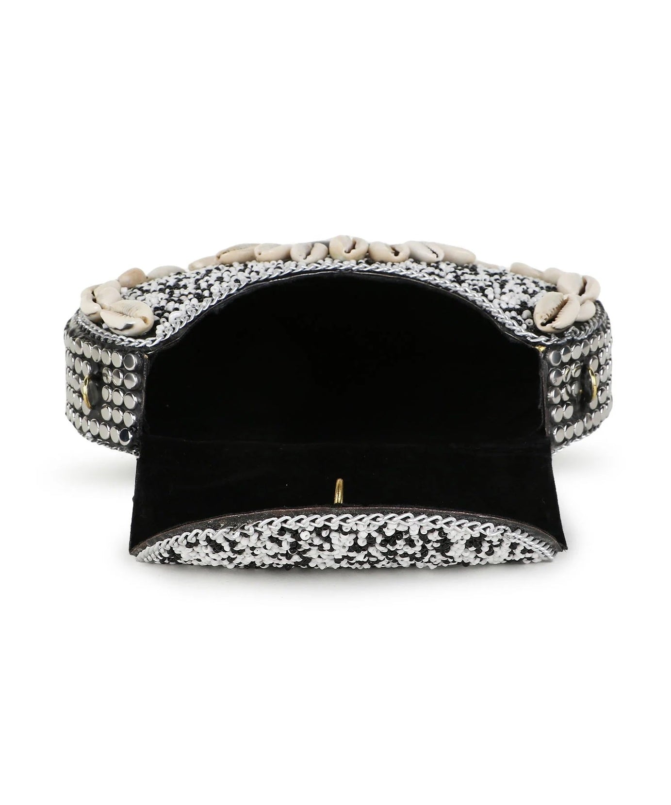 Mosaic Shell Embellished Metal Clutch