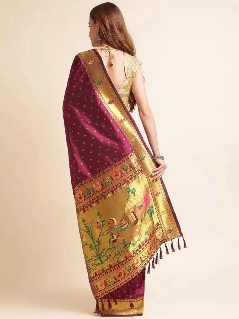 Beautiful Pure Soft Banarasi Lichi Silk Sari With Unstitched Blouse