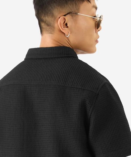 Midnight Black Men Textured Shirts