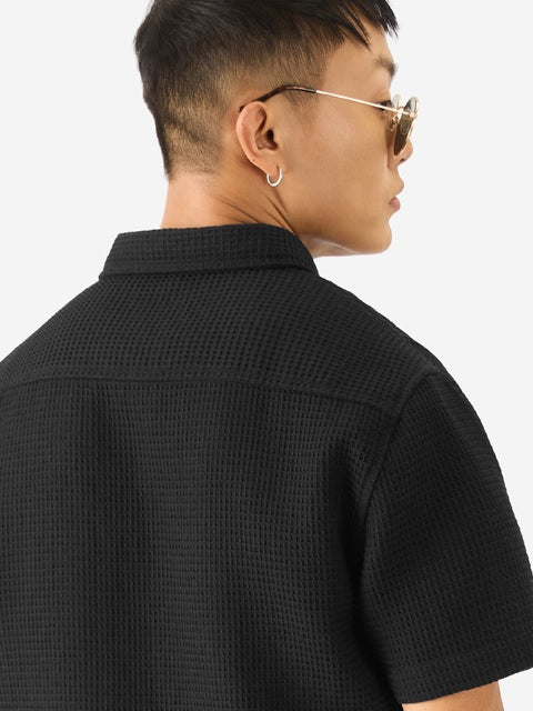 Midnight Black Men Textured Shirts