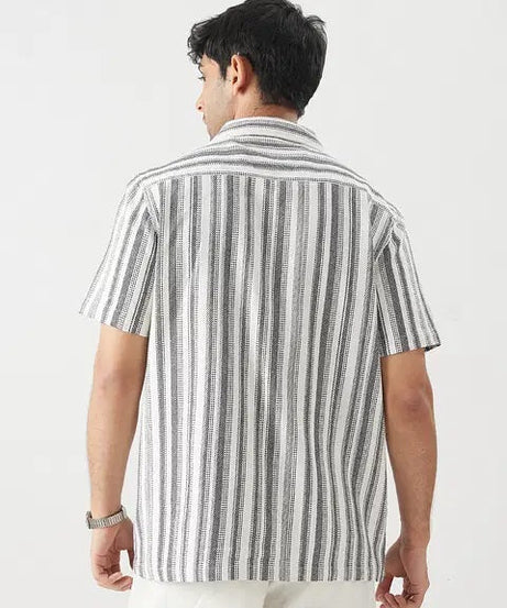 Monochrome Stripes Men Textured Shirts