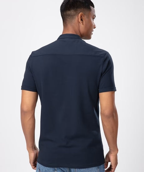 Mandarin Navy Blue Knit Shirts