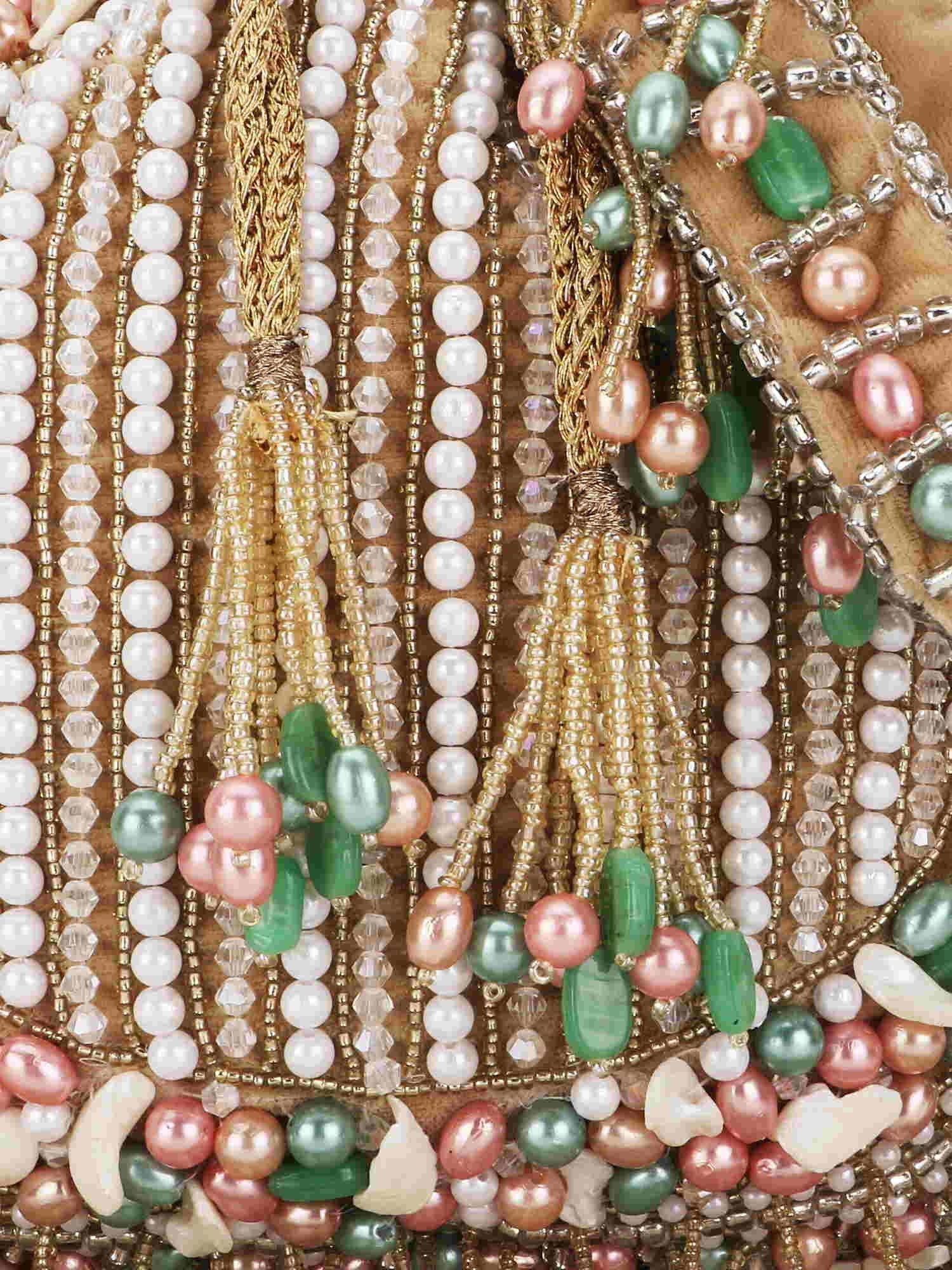 Dangle Striped Embellished Velvet Potli Bag