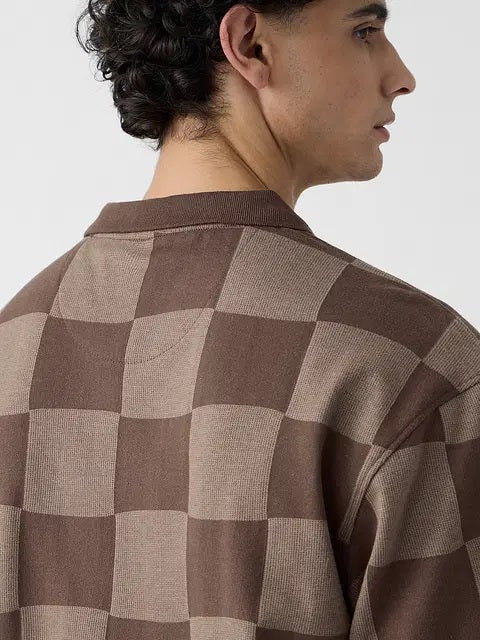 Jacquard Old School Brown Oversized Polos