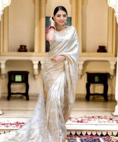 Soft Lichi Silk Indian Party Wear Sari With Blouse