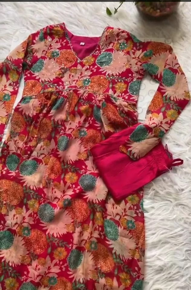 Bollywood FullStitched Faux Georgette Long Anarkali Top Pant Dupatta