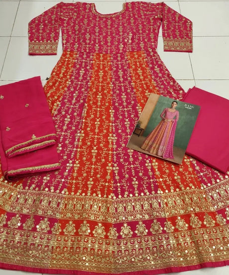 Traditional Pakistani Heavy Georgette Free Size Stitched Top Bottom Dupatta