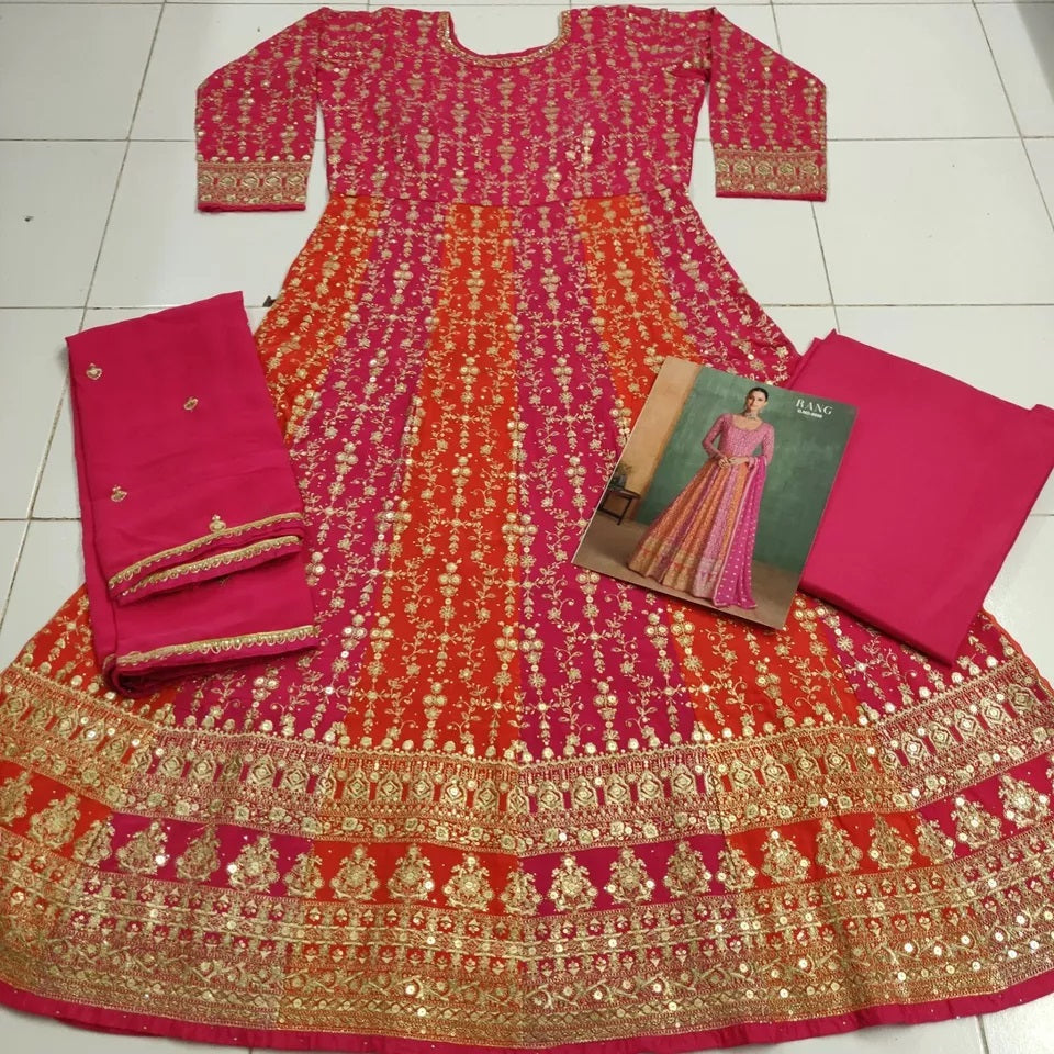 Traditional Pakistani Heavy Georgette Free Size Stitched Top Bottom Dupatta