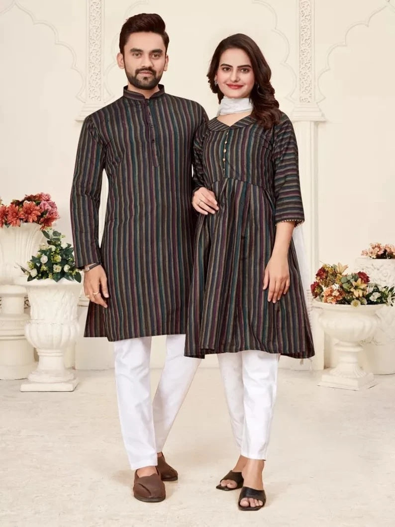 Pure Linen Cotton Couple Combo Set