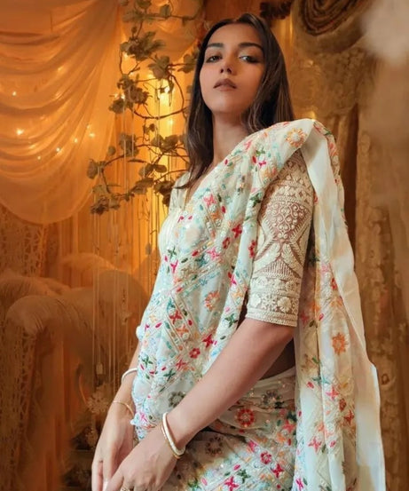 Georgette Beautiful Designer Saree, Party Wedding Sari & Blouse