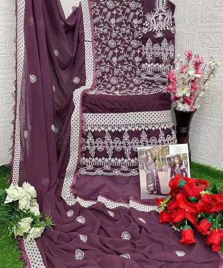 Georgette With Embroidery Work Pakistani Top Bottom With Dupatta