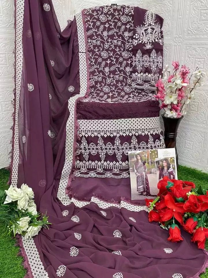 Georgette With Embroidery Work Pakistani Top Bottom With Dupatta