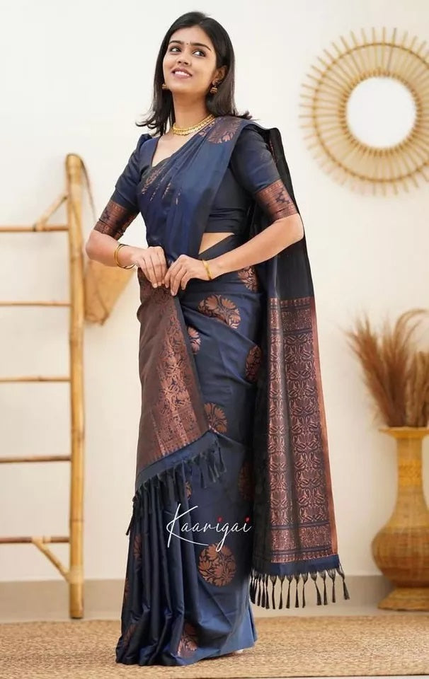 Soft Lichi Silk Rich Pallu Jacquard Work Saree With Blouse