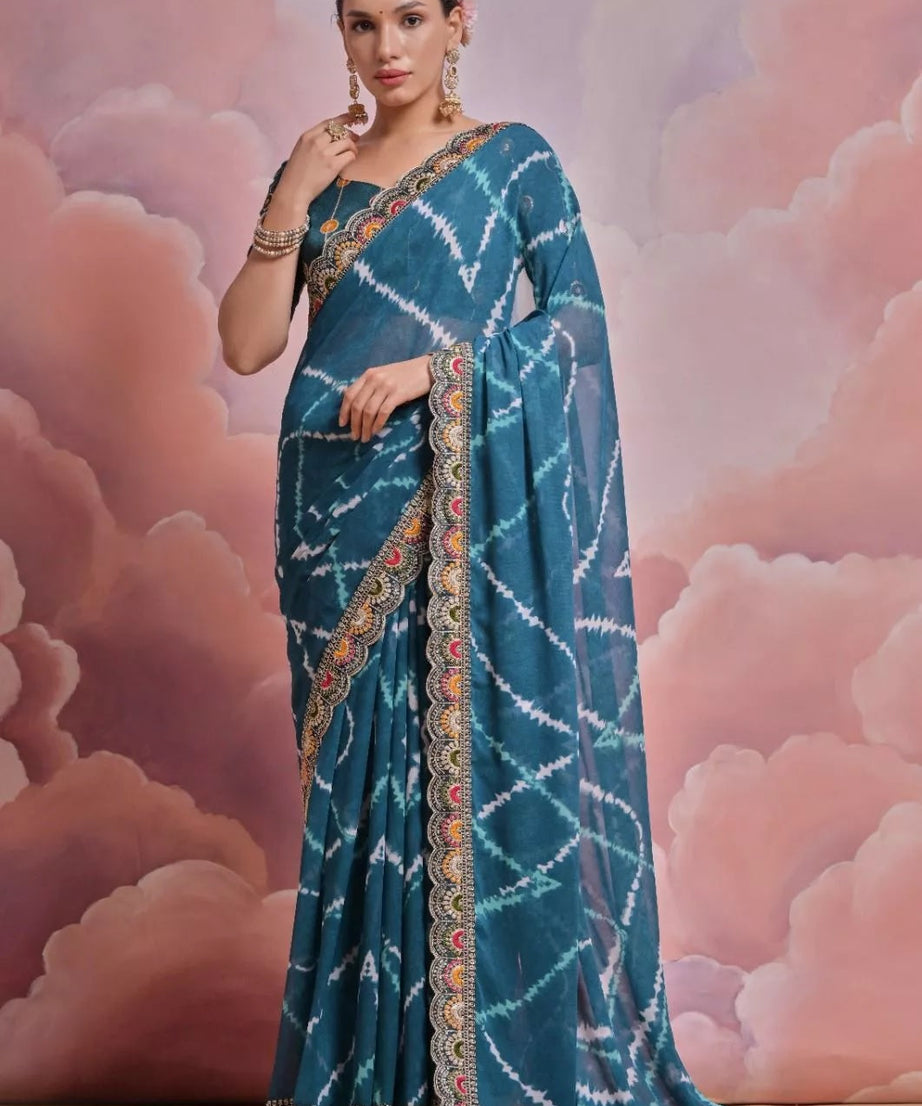Soft Georgette Sari With Bhandhej Print And Designer Sari & Blouse
