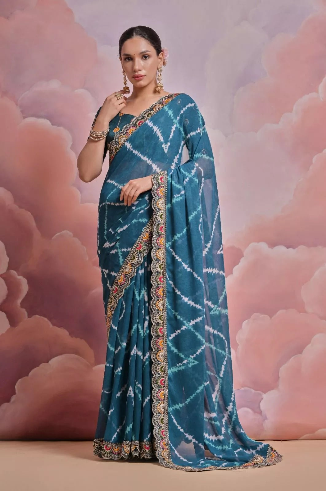Soft Georgette Sari With Bhandhej Print And Designer Sari & Blouse